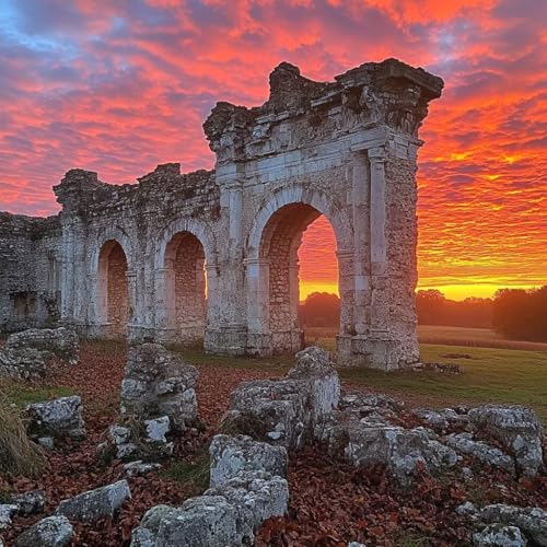 数字油絵 日没, 油絵 キャンバス 建築, DIY Paint by Numbers for Adults Kits 含む アクリルペイントそして ブラシ, DIY 数字塗り絵 適切な 大人 初心者, 家庭やオフィスの壁装飾, ギフト 女性, 30x30c