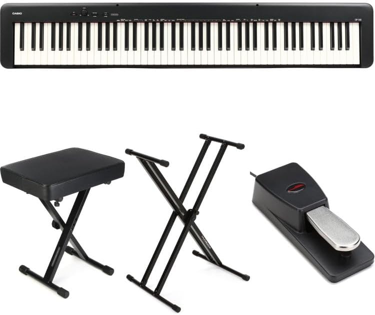 Casio CDP-S160 Compact Digital Piano Bundle - 88 Weighted Keys, Slim Design, Includes Stand, Sustain Pedal, and Bench - Ideal for Beginners and Professionals - Black