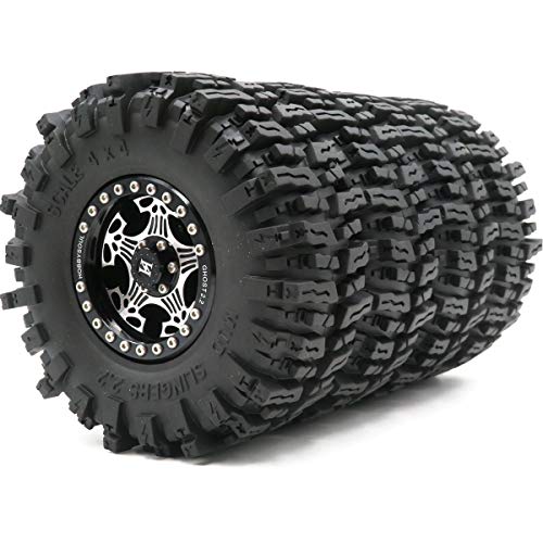 Hobbysoul 4Pcs Rc 2.2 Mud Slingers Crawler Tyres Super Grip Tyre Height 124Mm & Aluminium Ghost 2.2 Beadlock Wheels Rims #TOP2
