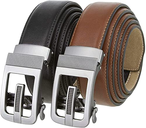 Slide Ratchet Belt Leather Casual Dress Belt 1-3/8