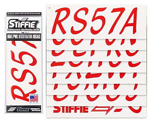 Image of Whipline Solid Red /White 3 inch Alpha-Numeric Registration Identification Numbers Stickers Decals for Boats & Personal Watercraft