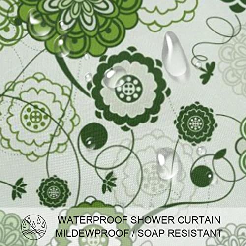 Rideau de douche floral vert 182x182 cm sans odeur pour baignoire