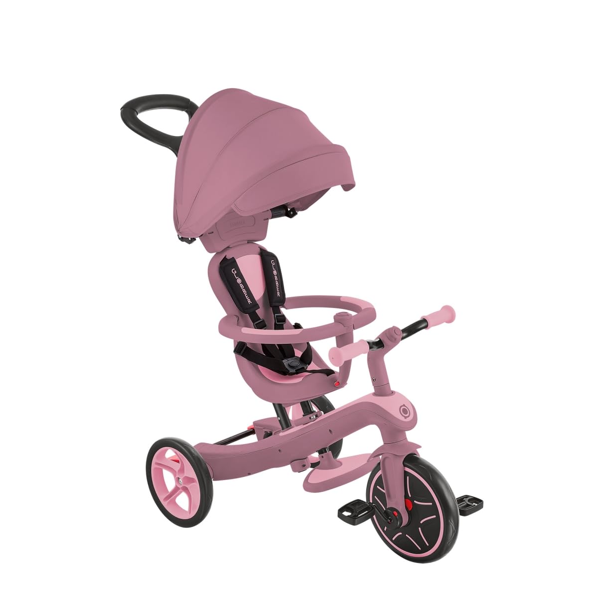 Globber - Explorer 4 EN1 ECO - Tricycle évolutif 100% Plastique recyclé, De 10 Mois à 5 Ans, Rose Framboise