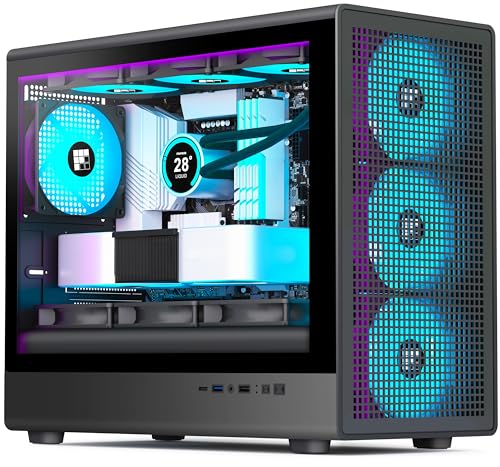 FOIFKIN X01 Case PC – Ventola PWM da 3 ARGB preinstallata, alloggiamento MicroATX, radiatore da 360 mm con Type- C, parti laterali in vetro,con Type-C, Nero