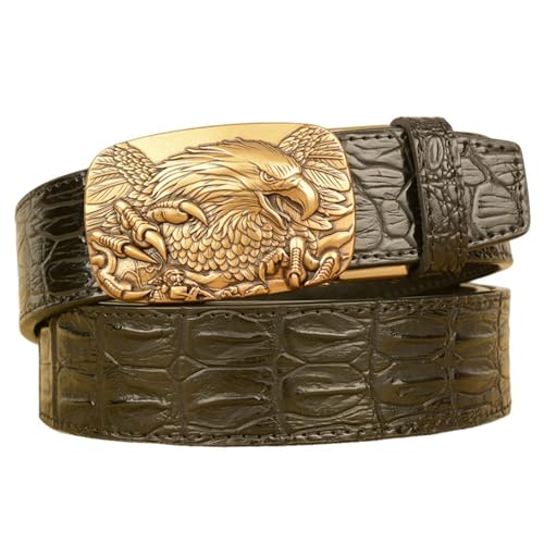 Men's Crocodile Pattern Leather Ratchet Belt – Eagle Carved Buckle, 1-3/8