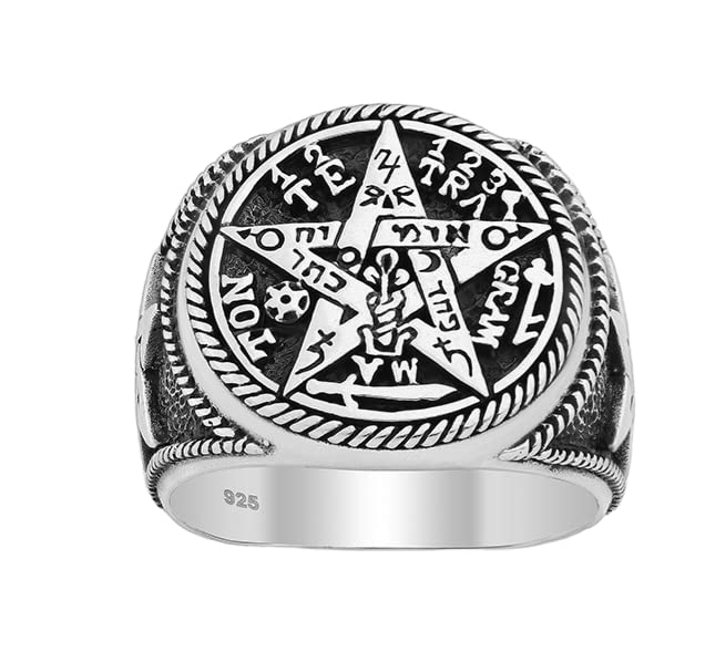 Treasure BayMen's Women's Tetragrammaton Ring, Solomon Seal Sacred Talisman Protective Amulet Ring, Pentagram Magic Ring 925 Sterling Silver Ring Size: N, P, R, T, W, Y, Z