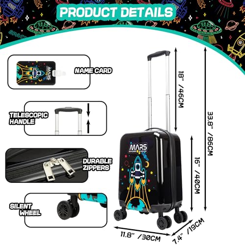Image of Kid's Luggage Set 5 Piece Suitcase Set 16 inch Hardside Luggage with Spinner Wheels Boys Carry on Luggage Travel Rolling Luggage Airline Approved