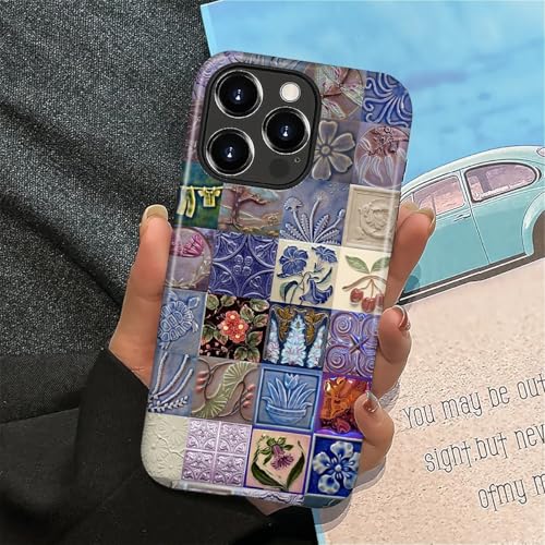 Protection iPhone 16 Pro Max anti-rayure motif mosaïque violet rétro