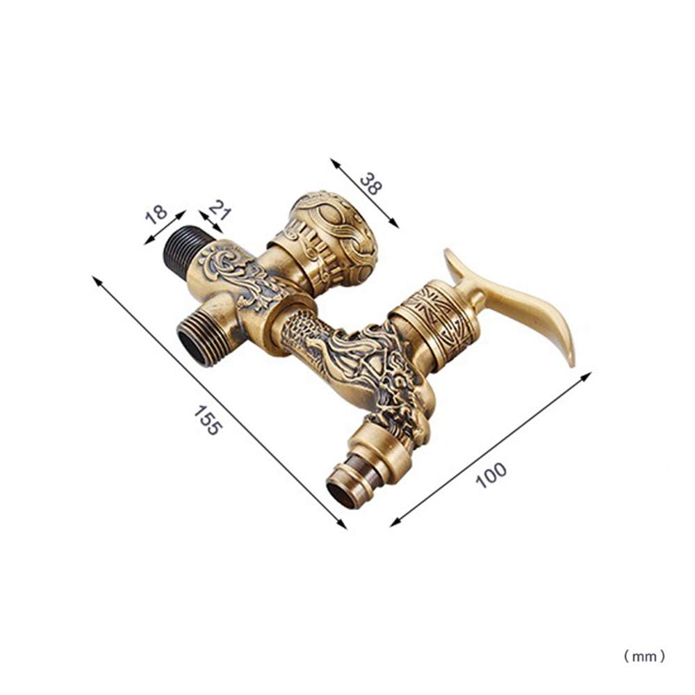 Doppio Rubinetto, Rubinetto da Giardino Stile retrò, Rubinetto valvola di Scarico a Doppia Sfera, Valvola Rubinetto Rubinetto Giardino, Rubinetto Lavatrice 1/2" x 3/4" x 3/4" Realizzato in Rame