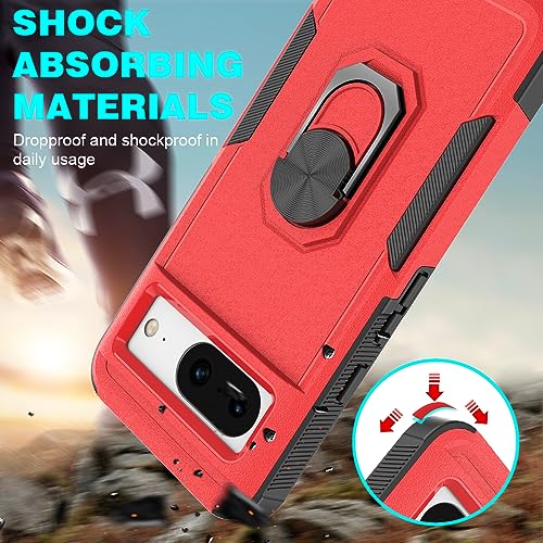Image of Sandstone Mystery Case for Google Pixel 8 Military Grade Shockproof with Metal Ring Kickstand for Google Pixel 8 Phone Case - Red
