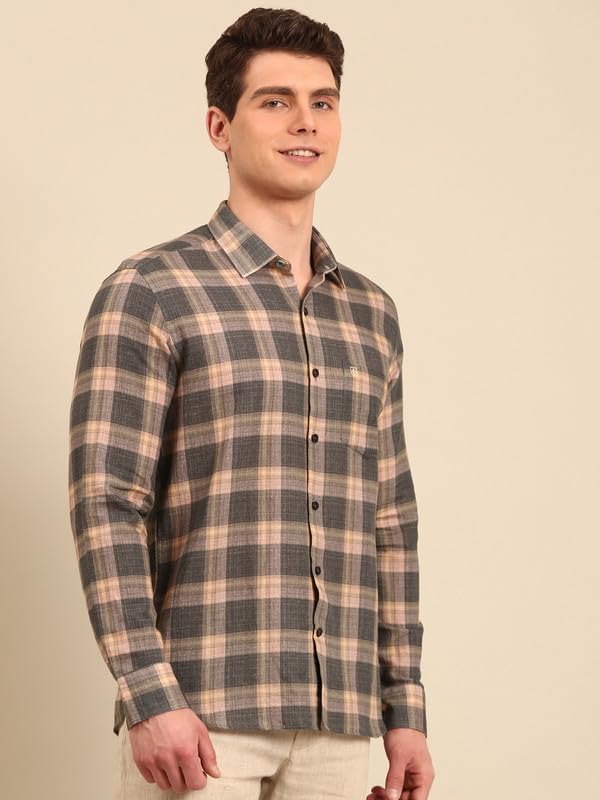 Image of Linen Club Men's Linen Rich Natural Printed Contemporary Fit Full Sleeve Casual Shirt