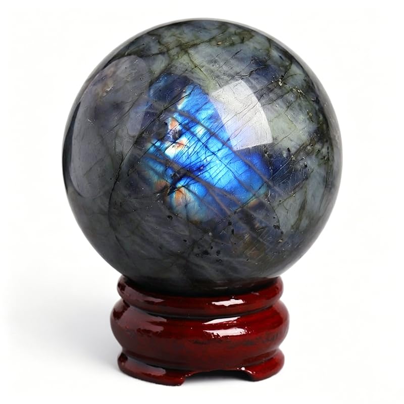 Sphère de cristaux naturels d'exception en labradorite véritable polie 50mm