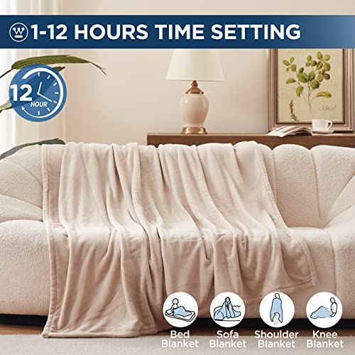 Westinghouse Electric Blanket Twin Size, Super Cozy Soft Flannel 62"" x 84"" Heated Blanket with 10 Fast Heating Levels & 1-12 Auto-Off, Machine Washable, ETL&FCC Certification, Beige