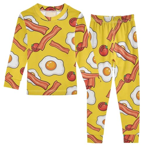 Pajama Sets Long Sleeve Food Breakfast Eggs Bacons Soft Comfy Sleepwear 2 Piece PJS 3-8T