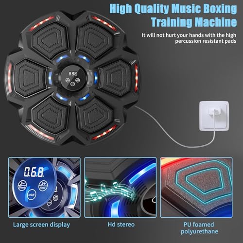 Asoway Music Boxing Machine, LED Musik Boxmaschine Unterstützt Bluetooth mit Boxhandschuhen, 9 Geschwindigkeitsmodi, 9 Trainingsmodi, Zählmodus, für Erwachsene und Kinder