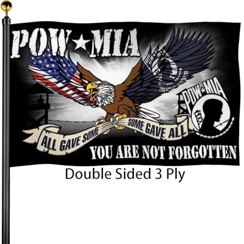 Pow Mia Eagle Flags 3x5 Outdoor Double Sided 3 Ply Heavy Duty Mia Flags Banner for Outside with 2 Brass Grommets UV protection Fade Resistant for Indoor Outdoor