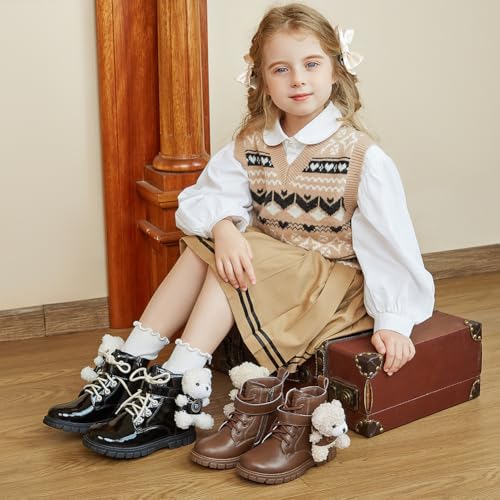 Toddler Boots Girls Boys Warm Winter Waterproof Lace-up Side Zipper Bear Ankle Boots3