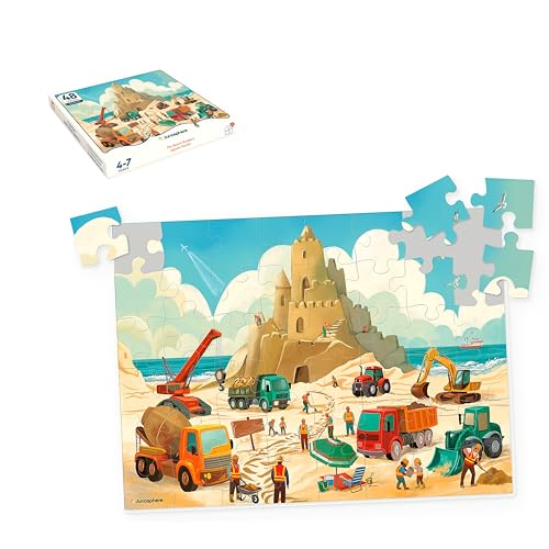 Image of Beach Builders Construction Vehicle Jigsaw Puzzle | 48 Pieces | Ages 4, 5, 6, 7 Years | Premium Montessori Toy & Quiet Time Activity | Birthday Gift or Return Gift for Kids