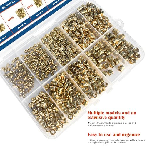 Image of 460Pcs Threaded Inserts, M2.5 M3 M4 M5 M6 Female Thread Metric Knurled Nuts Assortment Kit, Brass Heat Set Insert for Plastic and 3D Printing Components (M2.5-M5-Kit)