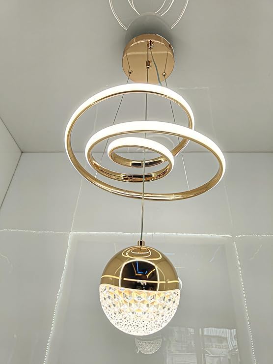 Image of Modern LED Ceiling Pendant Light with Crystal Ball, Spiral Design Chandelier, Dimmable Hanging Lamp for Dining Room, Living Room, Bedroom, Hallway (Gold)