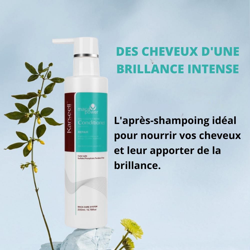 Karseell MACA CARE SYSTEM Coffret Shampooing Volumisant + Après-Shampooing Réparateur Huile d’Argan Panthénol Volume Réparation Hydratation Cheveux Fins Secs Abîmés Sans Sulfates ni Parabènes 200ml x2