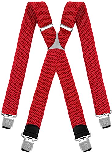 Decalen Tirantes Hombre Elásticos Ancho 40 mm con Clips Extra Fuerte Una Talla Para Todos (Rojo)
