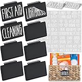 Talented Kitchen 8 Black Basket Labels Clip On with 70 White Household Items Labels. Removable Bin...