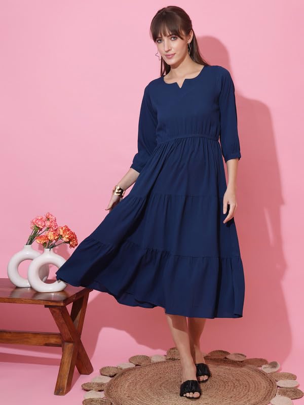 Image of Sheetal Associates Women's Casual Crepe Fit and Flare Dress| Comfortable Relaxed Fit Summer Party Dress