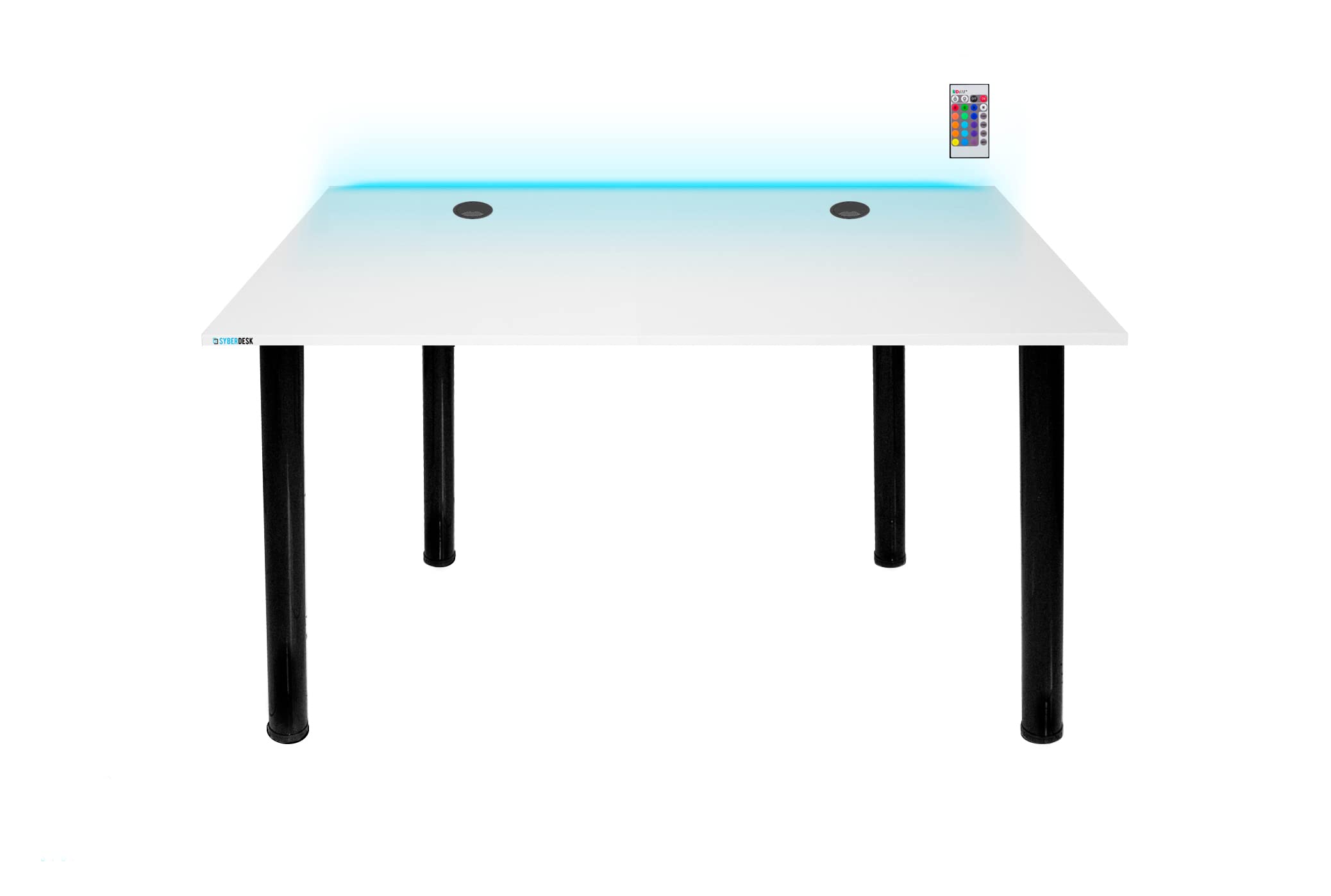 Desk Gaming Desk for Gamers 105 cm x 65 cm - Ordenador de sobremesa para oficina en casa - Pequeño escritorio con luces LED - blanco para juegos con organizadores de cables de SyberDesk