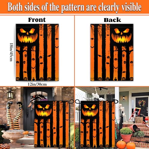 Halloween Garden Flag for Outside 12×18 Inch Double Sided Scary Pumpkin Garden Flag Skeleton American Flag for Indoor House Outdoor Yard Holiday Decor