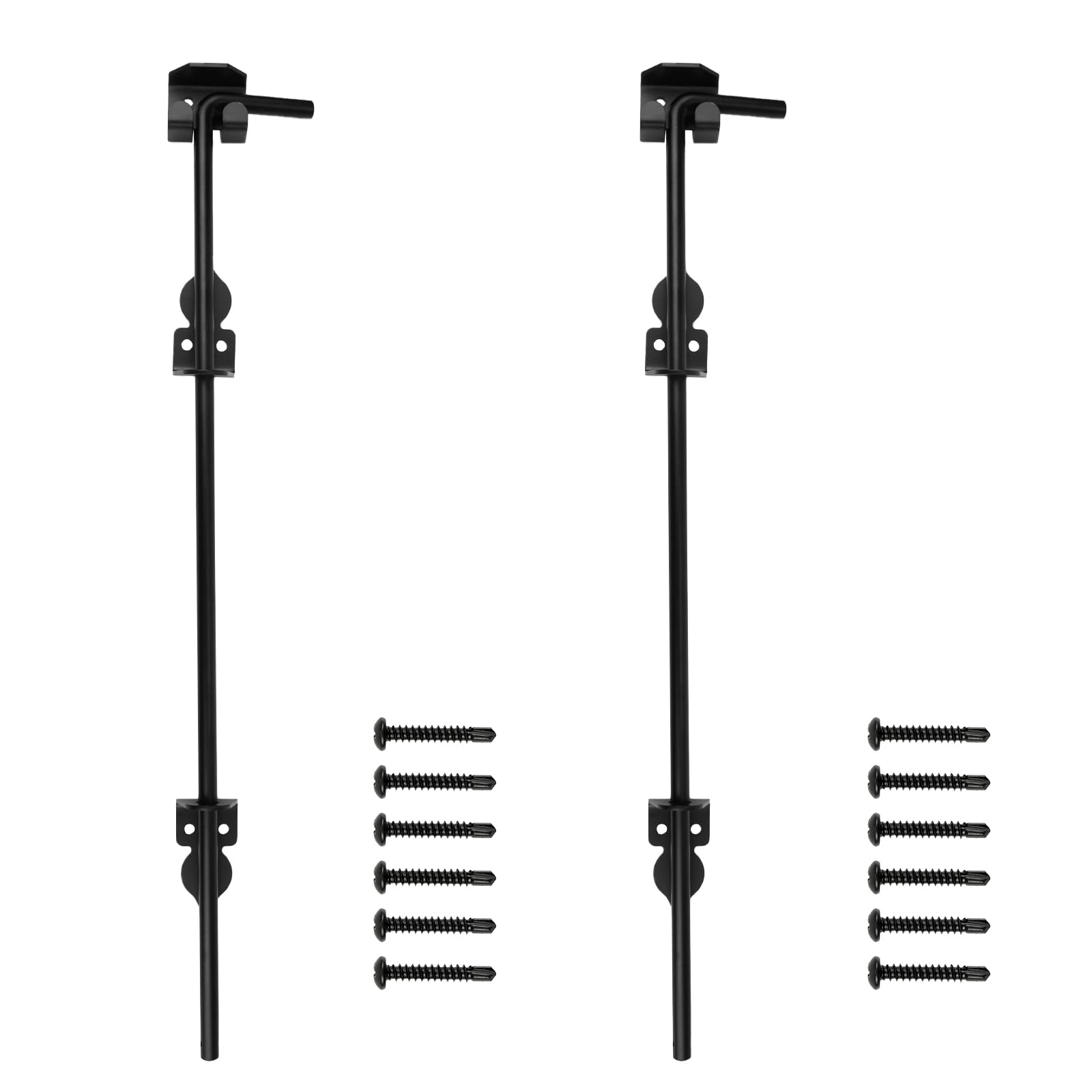 24" Cane Bolt Gate Drop Rod Heavy Duty Gate Hardware for Wooden Fences Metal Vinyl Gates Doors, Gate Ground Latch for Holding Gate to The Ground, Black Finish, 2 Pack