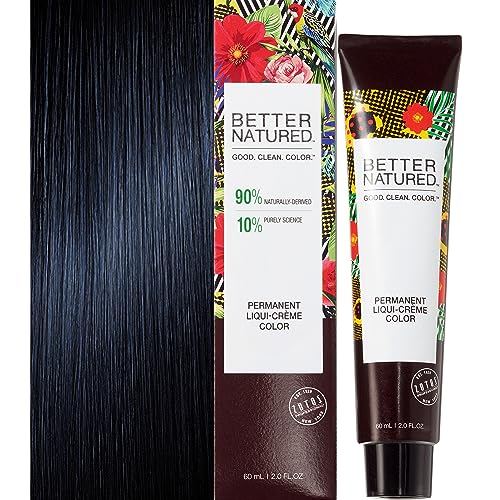 Better Natured Permanent 1B Blue Black Hair Color Dye - Naturally-derived, Vegan & 100% Gray Coverage that Lasts up to 8 Weeks