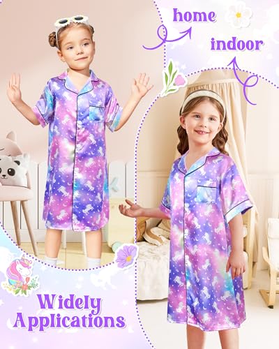 Sylfairy Girls Silk Nightgown Kids Satin Pajamas Short Sleeve Button Down Nightshirt Sleepwear Night Dress size 4-102