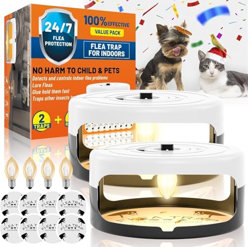 Flea Traps for Inside Your Home 2 Packs, Flea Trap Indoor Pest Control Insect Killer Odorless Natural Insect Infestation Treatment Trap for Kid Pet