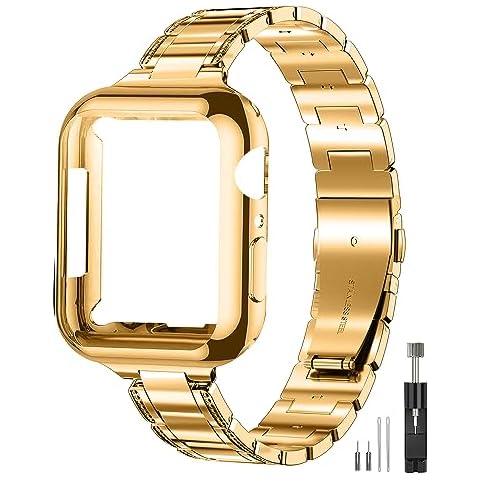 QUNDAXI for Apple Watch Band 41mm 40mm 38mm 45mm 44mm 42mm Series 9 8 7 6 5 4 3 2 1 SE SE2 Women Watchband Stainless Steel Metal for iWatch Bands (38mm 40mm 41mm, Gold) Cover