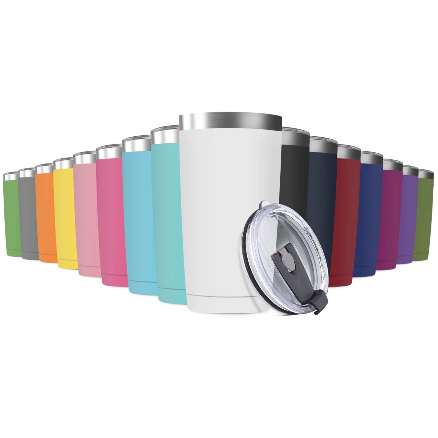 16 Pack 20oz Tumbler Vacuum Insulated Travel Mug with Lids, Stainless Steel Double Wall Bulk Cup for Home, Office, Outdoor Suitable for Vehicle Cup Holders （Assorted Colors