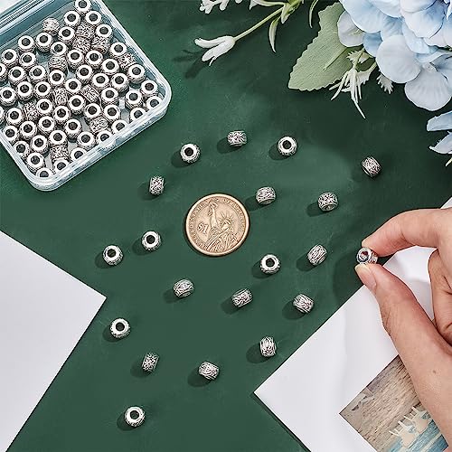 Image of PH PandaHall 100pcs Large Hole Spacer Beads Tibetan Alloy Antique Silver European Rondelle Spacers for Bracelet Necklace DIY Jewelry Making, 8mm, Hole: 3.5mm