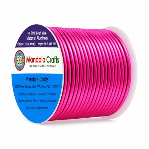 Image of Mandala Crafts 12 Gauge Hot Pink Anodized Aluminum Craft Wire, 60 FT | Colored, Flexible, Bendable, for Bonsai, Armature, Sculpting, Wire Wrapping, Jewelry Making, Weather & Tarnish Resistant