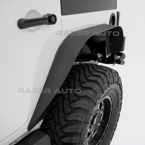 Razer Auto Rock Crawler Stubby Black Textured Metal Steel Front+Rear Fender Flares (Black) For 07-17 Jeep Wrangler Jk #TOP2