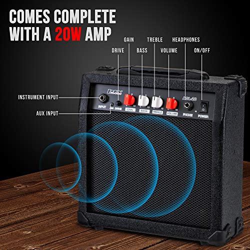 Image of LyxPro Electric Guitar 39 inch inch Complete Beginner Starter kit Full Size with 20w Amp, Package Includes All Accessories, Digital Tuner, Strings, Picks, Tremolo Bar, Shoulder Strap, and Case Bag - Black