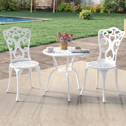 KOMFOTTEU 3-TLG. Gartenmöbel Set, wetterfestes Bistroset aus Aluminiumguss, Bistrotisch mit 2 Stühlen & Schirmloch, Gartengarnitur Sitzgarnitur für Balkon, Terrasse, Terrasse (Weiß) KOMFOTTEU 3-TLG. Gartenmöbel Set, wetterfestes Bistroset aus Aluminiumguss, Bistrotisch mit 2 Stühlen & Schirmloch, Gartengarnitur Sitzgarnitur für Balkon, Terrasse, Terrasse (Weiß)