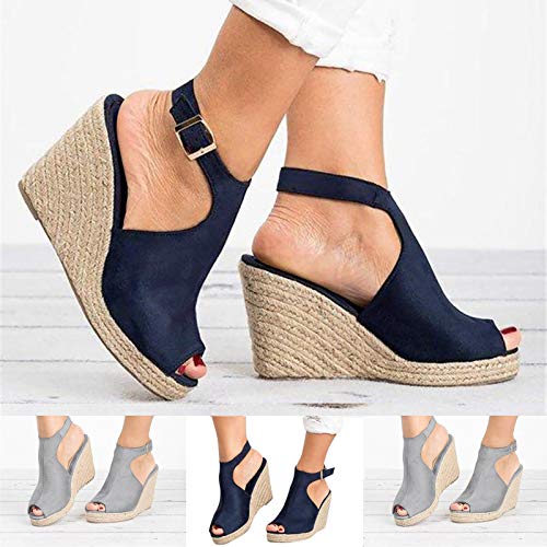 Eduavar Sandals For Women Casual Summer Sale Platform Sandals Womens Open Toe Colorful Colorblock Bandage Casual Wedge Heel Ankle Strap Buckle Sandals #TOP5