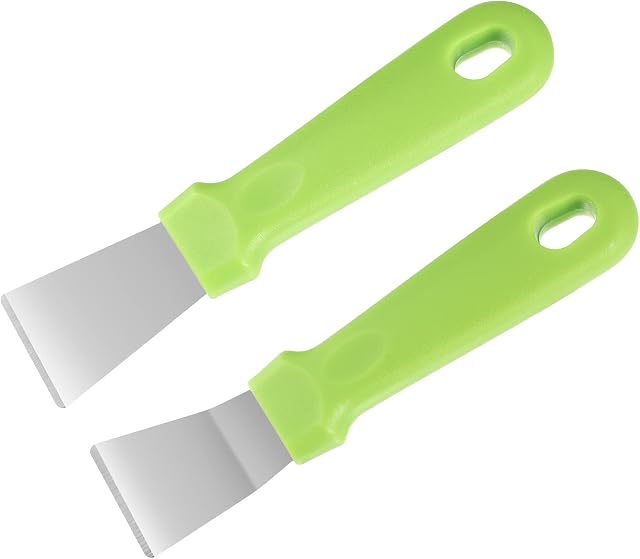 Opopark 2 Pieces Cleaning Scraper for Ovens, Stoves, Induction Hob, Stainless Steel Multi-Kitchen Scraper with Plastic Handle (Green)