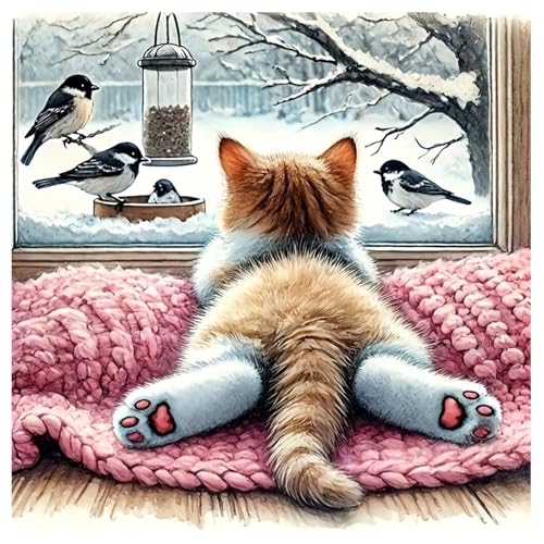 Image of JAKI Cat Diamond Painting Kits for Adults Beginners-Animal Diamond Art Kit for Adults,5D DIY Gem Art Kits for Gift Home Wall Decor(14x14inch)