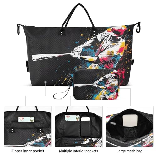 Kigai Oil Painting Baseballer Duffle Bag Versatile Travel Duffel for Men and Women, Carry On for Weekend or Overnight Stay2