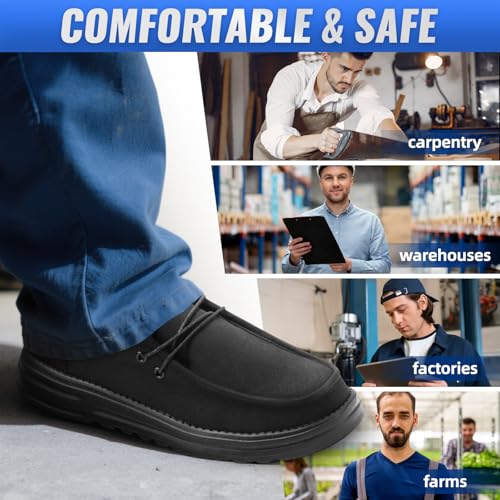 Image of Furuian Steel Toe Shoes for Men Low-top Safety Work Shoes for Men Lightweight Steel Toe Sneakers Comfortable Canvas Work Loafers Zapatos De Trabajo para Hombres