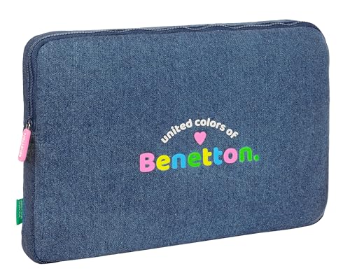 Safta BENETTON DENIM - Funda para Portátil 15.6'', Mochila, Ideal para Niños de Diferentes Edades, Cómoda y Versátil, Calidad y Resistencia, 39.5x3.5x27.5 cm, Color Vaquera