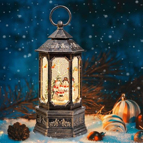 Christmas Snow Globe Swirling Glittering Snowman Choir & Cardinal with Music & Timer, USB Lined/Battery Operated Lighted Water Lantern for Christmas Festival Decoration Gifts
