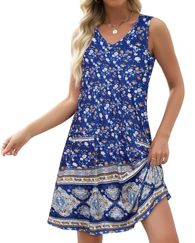 Image of elescat Womens Summer Dresses Casual V Neck Sleeveless Pockets Beach Loose Tank Sundress 2026