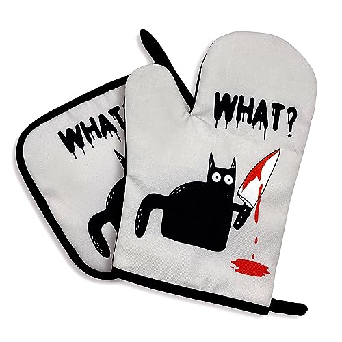 La Mejor Lista de Manoplas para ollas y hornos los 5 más buscados. 47 Zcyhtqp, ¿Qué? Divertidos manoplas antideslizantes de silicona para horno y ollas Juego de 2 manoplas de horno para gatos, regalo para amantes de hornear, regalo para amantes de...